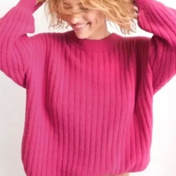 aerie Sweaters - AERIE WOMENS SOFT BUTTERCREAM COSMIC PINK RIBBED SWEATER OVERSIZED LARGE